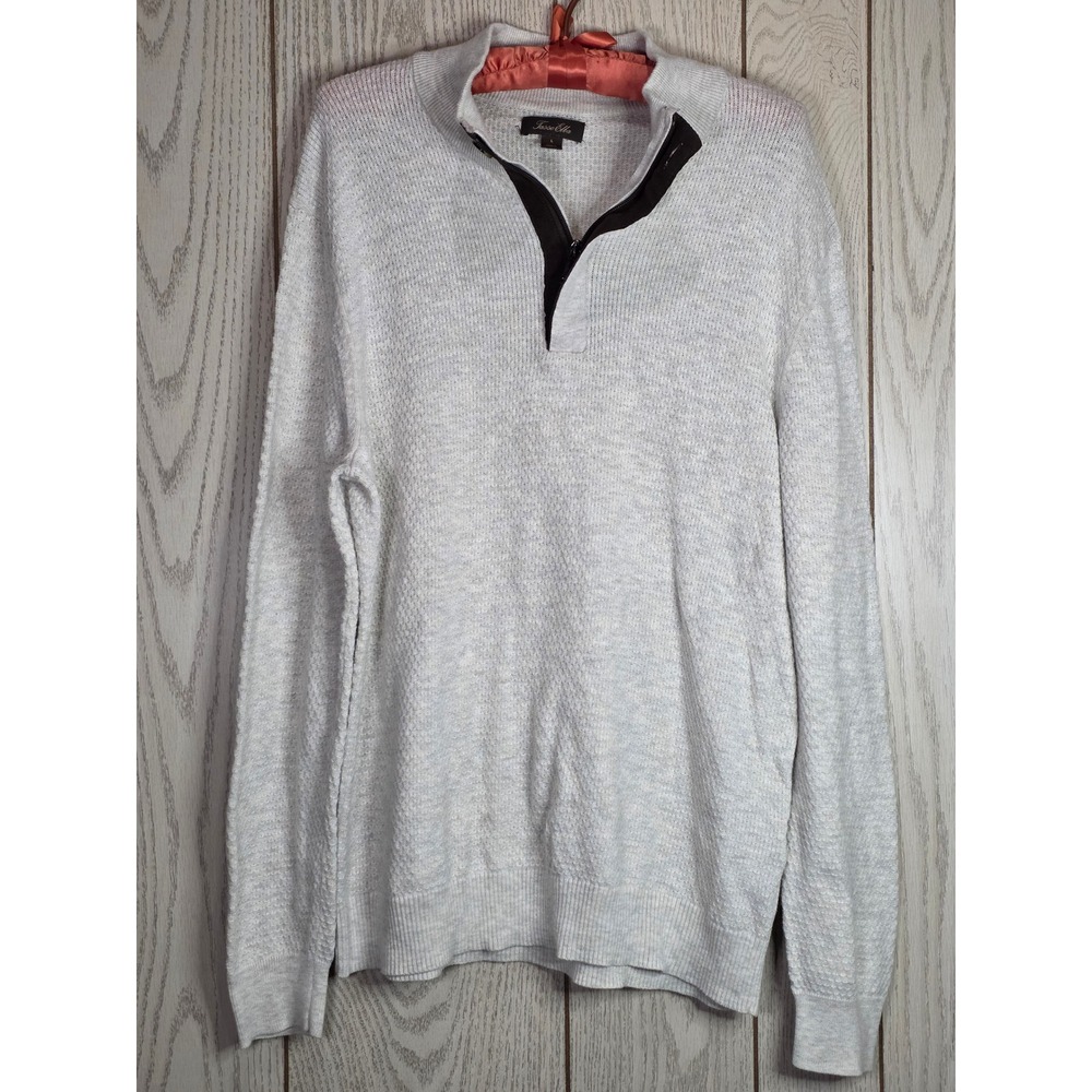 Tasso Elba Mens Quarter Zip Sweater Large Gray Textured Knit Mock Neck Pullover
